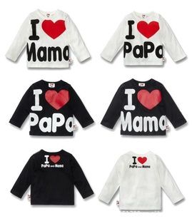 Camisa eu amo Mama e amo Papa algodão com manga longa